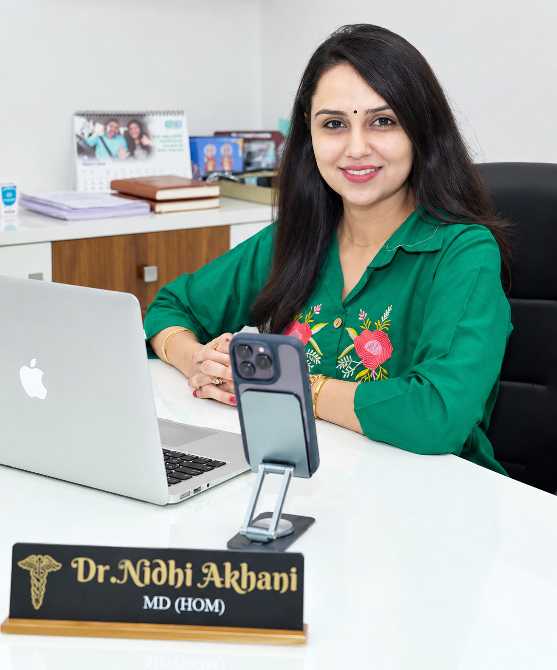 Dr. Nidhi Akhani in her consultation room at Aura Homoeopathic Clinic